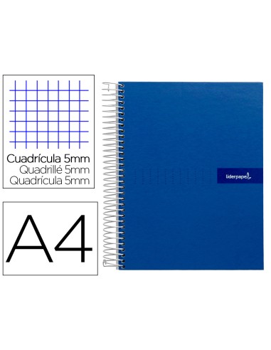 Cuaderno espiral liderpapel a4 micro crafty tapa forrada 120h 90 gr cuadro 5 mm 5 bandas 4 colores color azul