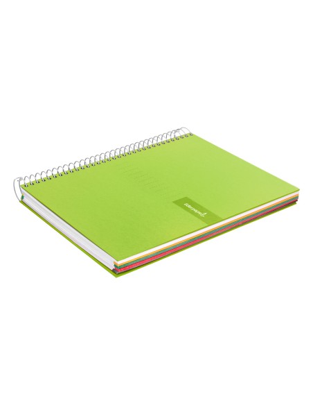Cuaderno espiral liderpapel a4 micro crafty tapa forrada 120h 90 gr cuadro 5 mm 5 bandas 4 colores color verde