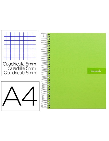 Cuaderno espiral liderpapel a4 micro crafty tapa forrada 120h 90 gr cuadro 5 mm 5 bandas 4 colores color verde