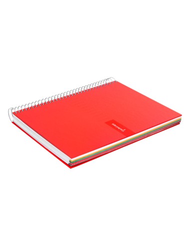 Cuaderno espiral liderpapel a4 micro crafty tapa forrada 120h 90 gr cuadro 5 mm 5 bandas 4 colores color rojo