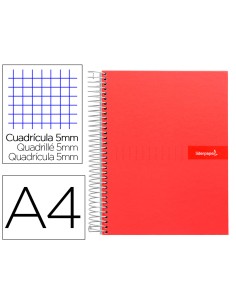 Cuaderno espiral liderpapel a4 micro crafty tapa forrada 120h 90 gr cuadro 5 mm 5 bandas 4 colores color rojo