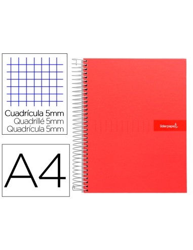 Cuaderno espiral liderpapel a4 micro crafty tapa forrada 120h 90 gr cuadro 5 mm 5 bandas 4 colores color rojo