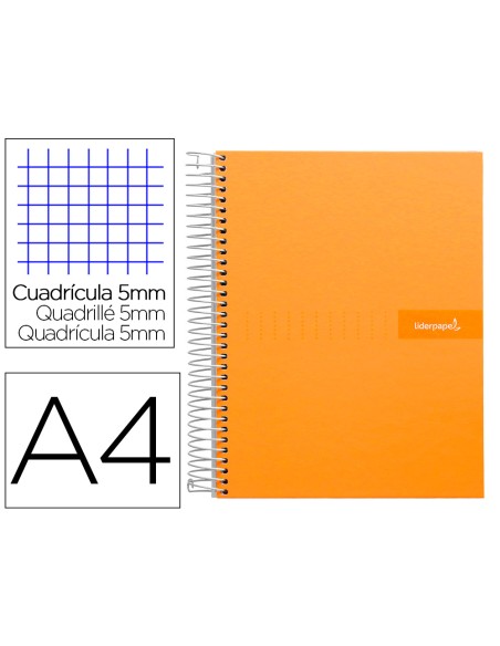 Cuaderno espiral liderpapel a4 micro crafty tapa forrada 120h 90 gr cuadro 5 mm 5 bandas 4 colores color naranja
