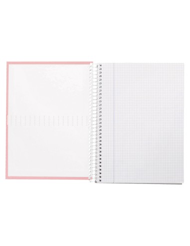 Cuaderno espiral liderpapel a4 crafty tapa forrada 80h 90 gr cuadro 4mm con margen color rosa