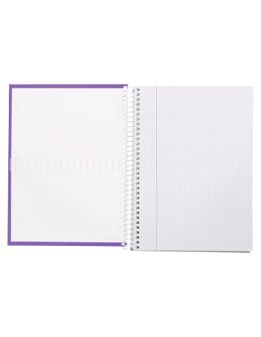 Cuaderno espiral liderpapel a4 crafty tapa forrada 80h 90 gr cuadro 4mm con margen color violeta