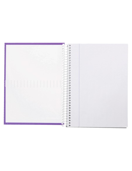 Cuaderno espiral liderpapel a4 crafty tapa forrada 80h 90 gr cuadro 4mm con margen color violeta