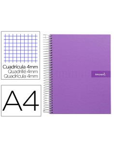 Cuaderno espiral liderpapel a4 crafty tapa forrada 80h 90 gr cuadro 4mm con margen color violeta