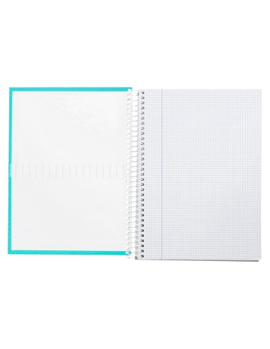 Cuaderno espiral liderpapel a4 crafty tapa forrada 80h 90 gr cuadro 4mm con margen color turquesa