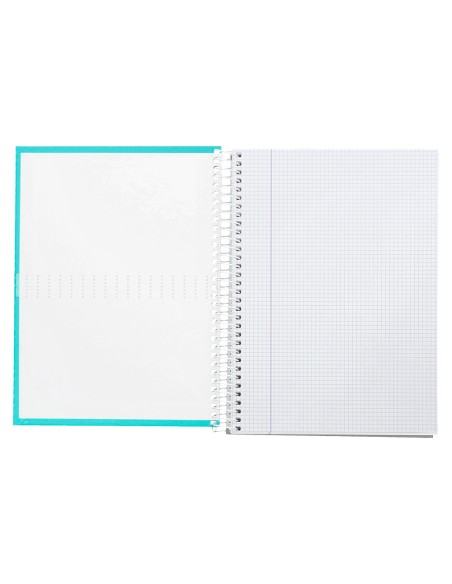 Cuaderno espiral liderpapel a4 crafty tapa forrada 80h 90 gr cuadro 4mm con margen color turquesa