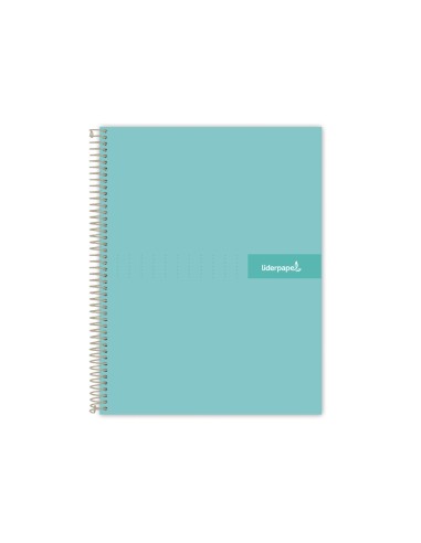 Cuaderno espiral liderpapel a4 crafty tapa forrada 80h 90 gr cuadro 4mm con margen color turquesa