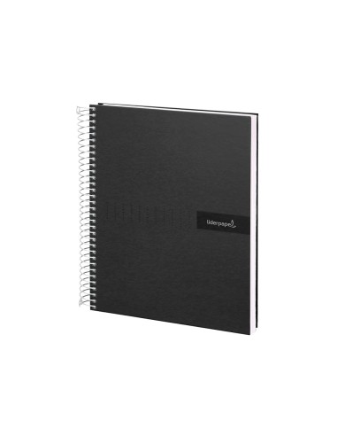 Cuaderno espiral liderpapel a4 crafty tapa forrada 80h 90 gr cuadro 4mm con margen color negro