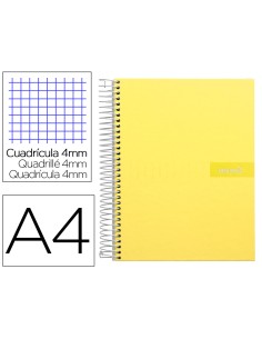 Cuaderno espiral liderpapel a4 crafty tapa forrada 80h 90 gr cuadro 4mm con margen color amarillo