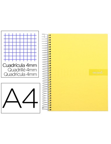 Cuaderno espiral liderpapel a4 crafty tapa forrada 80h 90 gr cuadro 4mm con margen color amarillo