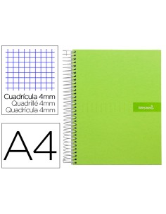 Cuaderno espiral liderpapel a4 crafty tapa forrada 80h 90 gr cuadro 4mm con margen color verde
