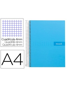 Cuaderno espiral liderpapel a4 crafty tapa forrada 80h 90 gr cuadro 4mm con margen color celeste