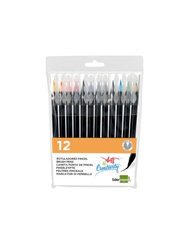 Rotulador liderpapel punta pincel extra suave bolsa de 12 unidades colores surtidos