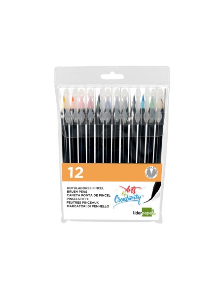 Rotulador liderpapel punta pincel extra suave bolsa de 12 unidades colores surtidos