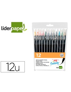 Rotulador liderpapel punta pincel extra suave bolsa de 12 unidades colores surtidos