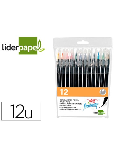 Rotulador liderpapel punta pincel extra suave bolsa de 12 unidades colores surtidos