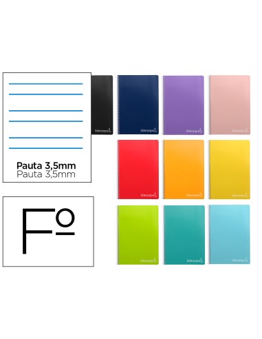 Cuaderno espiral liderpapel folio witty tapa dura 80h 75gr rayado montessori 35mm colores surtidos