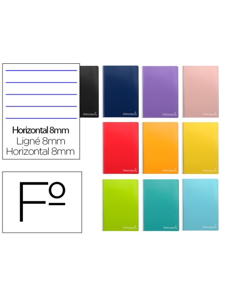 Cuaderno espiral liderpapel folio witty tapa dura 80h 75gr rayado horizontal 8mm con margen colores surtidos