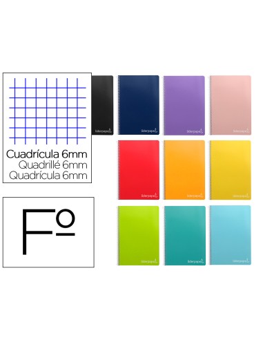 Cuaderno espiral liderpapel folio witty tapa dura 80h 75gr cuadro 6mm con margen colores surtidos