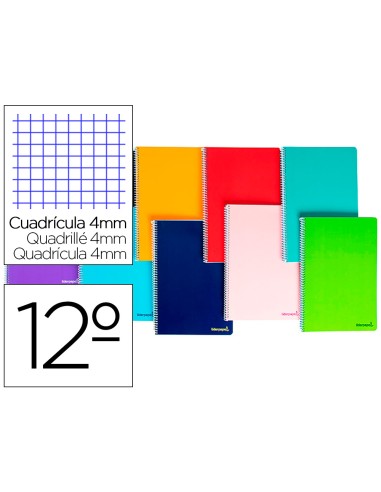 Cuaderno espiral liderpapel bolsillo doceavo smart tapa blanda 80h 60gr cuadro 4mm colores surtidos