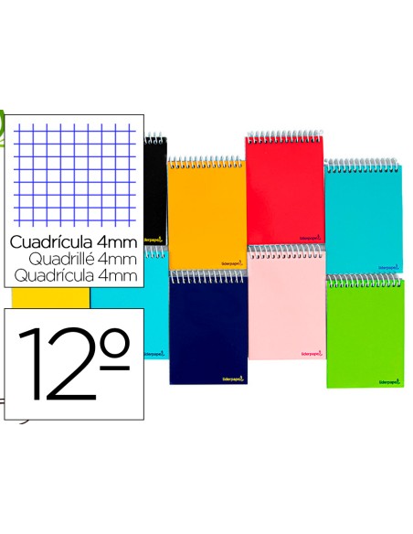 Cuaderno espiral liderpapel bolsillo doceavo apaisado smart tapa blanda 80h 60gr cuadro 4mm colores surtidos Cuaderno espiral liderpapel bolsillo doceavo apaisado smart tapa blanda 80h 60gr cuadro 4mm colores surtidos