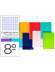Cuaderno espiral liderpapel bolsillo octavo smart tapa blanda 80h 60gr cuadro 4mm colores surtidos