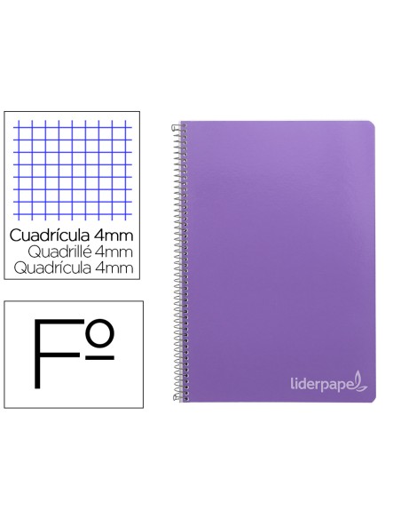 Cuaderno espiral liderpapel folio witty tapa dura 80h 75gr cuadro 4mm con margen color violeta