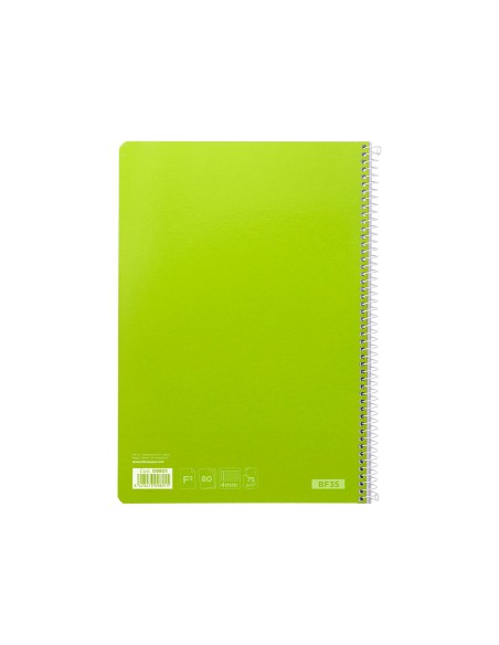 Cuaderno espiral liderpapel folio witty tapa dura 80h 75gr cuadro 4mm con margen color verde