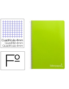Cuaderno espiral liderpapel folio witty tapa dura 80h 75gr cuadro 4mm con margen color verde