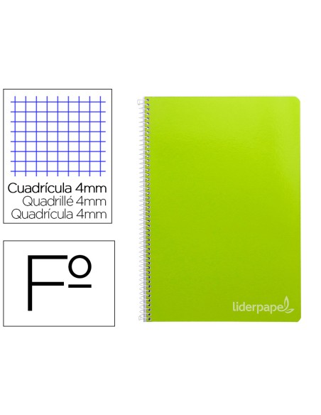 Cuaderno espiral liderpapel folio witty tapa dura 80h 75gr cuadro 4mm con margen color verde