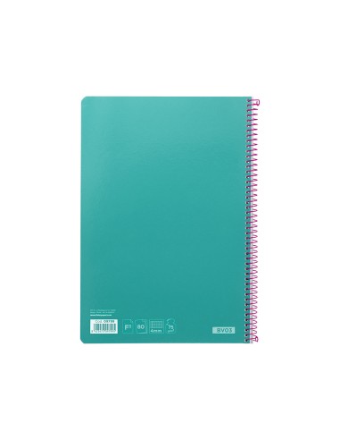 Cuaderno espiral liderpapel folio witty tapa dura 80h 75gr cuadro 4mm con margen color turquesa