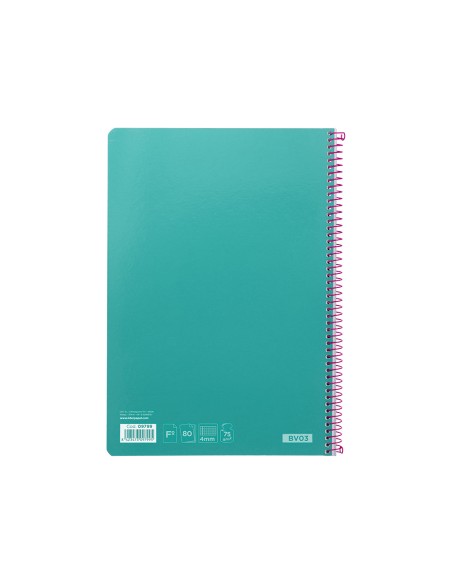 Cuaderno espiral liderpapel folio witty tapa dura 80h 75gr cuadro 4mm con margen color turquesa