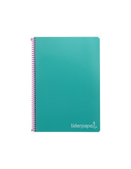 Cuaderno espiral liderpapel folio witty tapa dura 80h 75gr cuadro 4mm con margen color turquesa