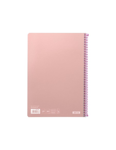 Cuaderno espiral liderpapel folio witty tapa dura 80h 75gr cuadro 4mm con margen color rosa