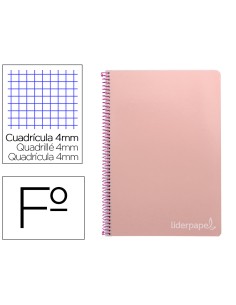 Cuaderno espiral liderpapel folio witty tapa dura 80h 75gr cuadro 4mm con margen color rosa