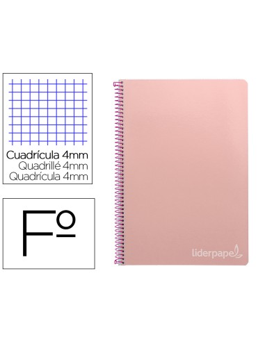 Cuaderno espiral liderpapel folio witty tapa dura 80h 75gr cuadro 4mm con margen color rosa