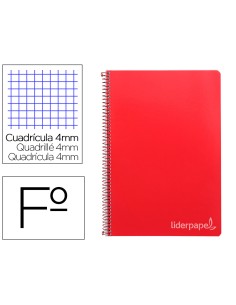 Cuaderno espiral liderpapel folio witty tapa dura 80h 75gr cuadro 4mm con margen color rojo