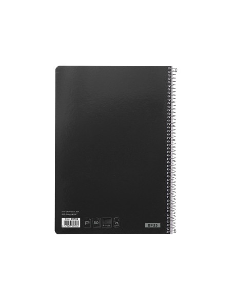Cuaderno espiral liderpapel folio witty tapa dura 80h 75gr cuadro 4mm con margen color negro