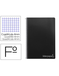 Cuaderno espiral liderpapel folio witty tapa dura 80h 75gr cuadro 4mm con margen color negro