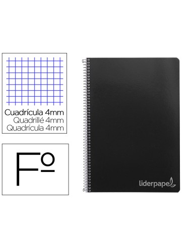 Cuaderno espiral liderpapel folio witty tapa dura 80h 75gr cuadro 4mm con margen color negro