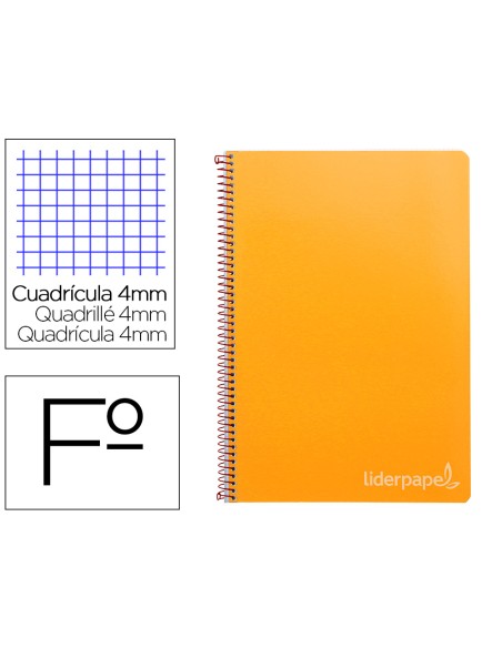 Cuaderno espiral liderpapel folio witty tapa dura 80h 75gr cuadro 4mm con margen color naranja