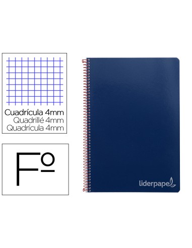 Cuaderno espiral liderpapel folio witty tapa dura 80h 75gr cuadro 4mm con margen color azul marino