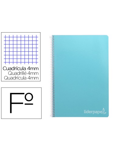 Cuaderno espiral liderpapel folio witty tapa dura 80h 75gr cuadro 4mm con margen color celeste