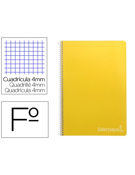 Cuaderno espiral liderpapel folio witty tapa dura 80h 75gr cuadro 4mm con margen color amarillo