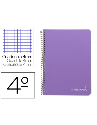 Cuaderno espiral liderpapel cuarto witty tapa dura 80h 75gr cuadro 4mm con margen color violeta