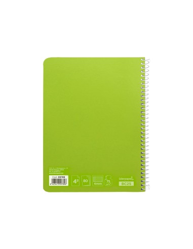 Cuaderno espiral liderpapel cuarto witty tapa dura 80h 75gr cuadro 4mm con margen color verde
