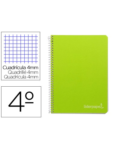 Cuaderno espiral liderpapel cuarto witty tapa dura 80h 75gr cuadro 4mm con margen color verde